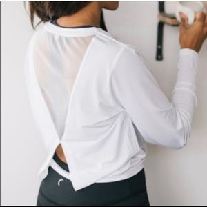 ZYIA Mesh Back Long Tee Striped Top White Medium